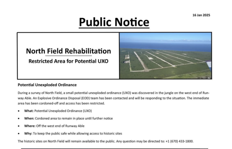 North Field Rehabilitation – Restricted Area for Potential UXO